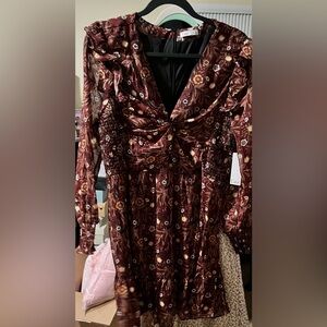 Dex Floral Burgundy Long Sleeve Dress